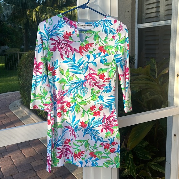 Barbara Gerwit Tunic Dress Multicolor Floral V-Neck Stretch Sz S 3/4 Sleeves EUC - Picture 14 of 17
